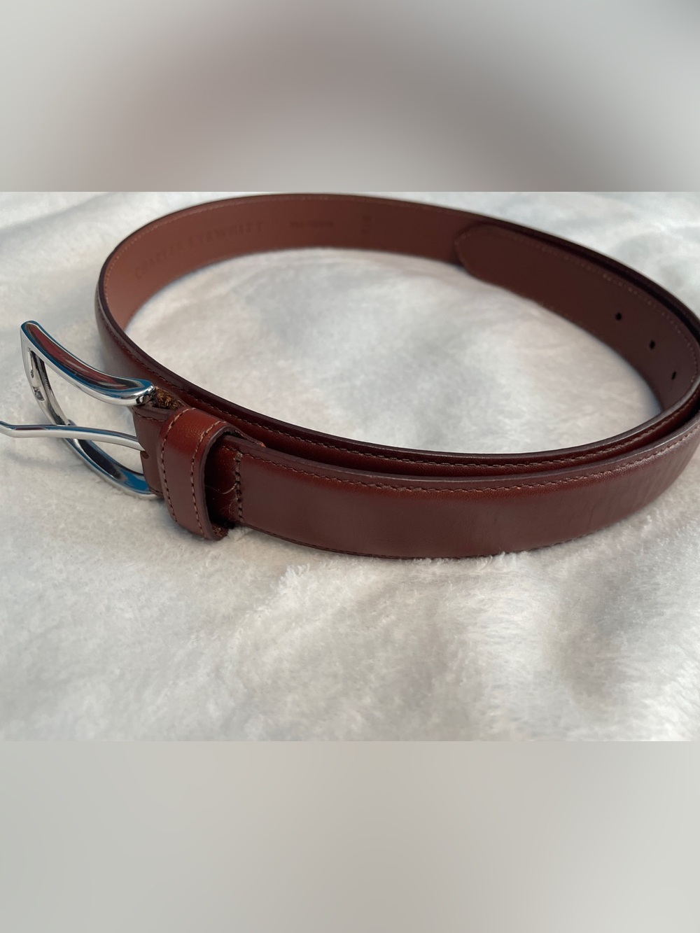 Charles Tyrwhitt Brown Leather Men's Belt with Silver Buckle- Size 34